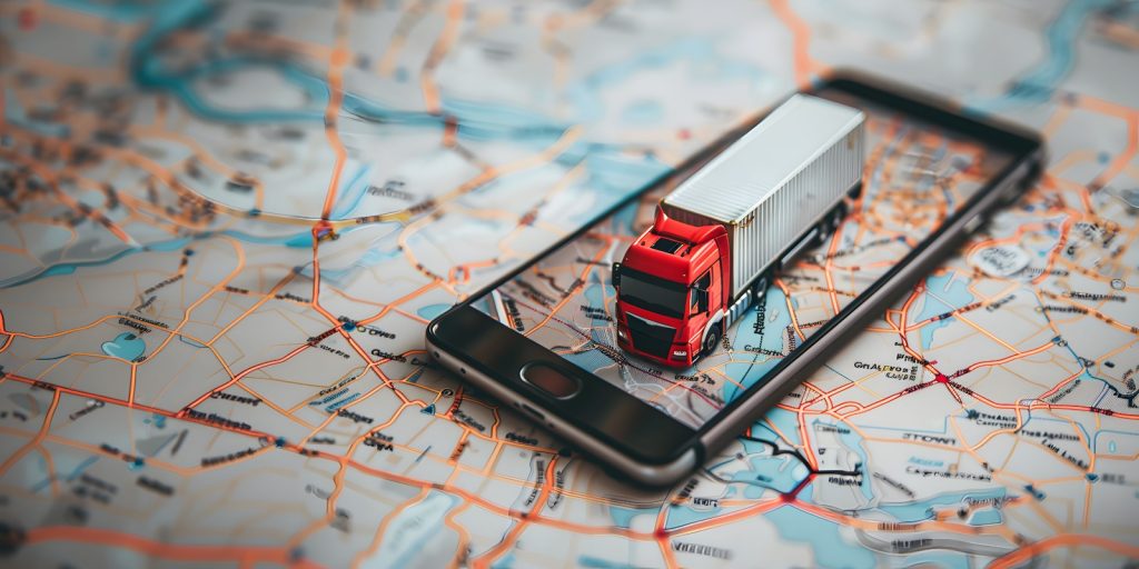 Rastreamento em tempo real e sua importância para seguros de transporte 6 Caminhão sendo monitorado em um mapa digital indicando rastreamento em tempo real para segurança da carga.