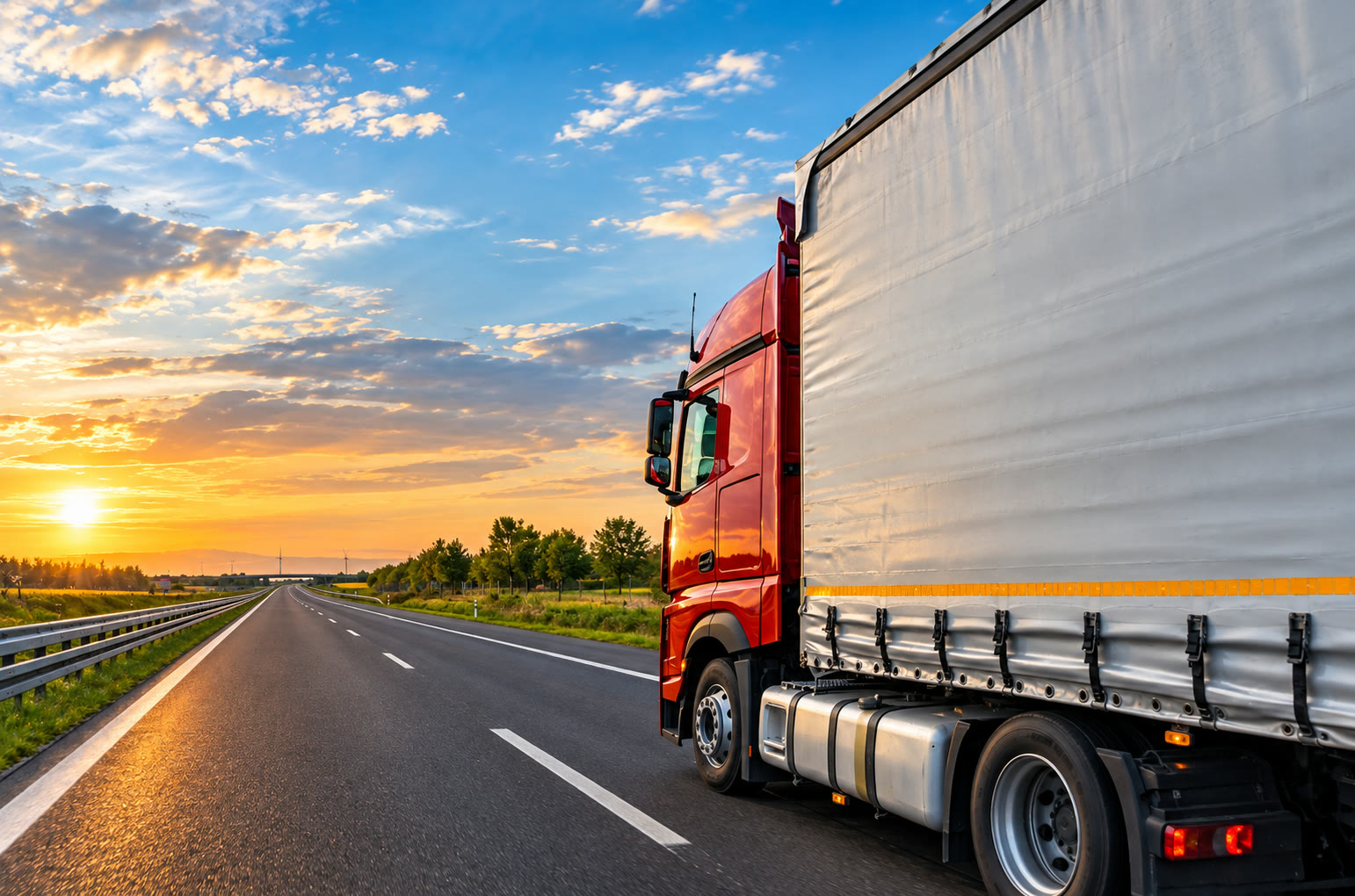 Caminhão em rodovia representando o seguro de transporte de cargas para empresas